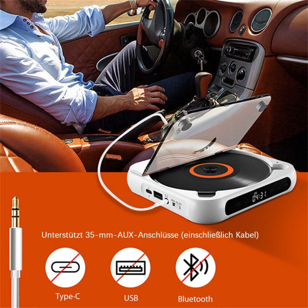 Auton Bluetooth-yhteensopiva, tallennustoiminnolla varustettu kannettava CD-soitin (Mu