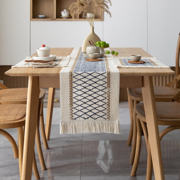 Pöytäliina, Beige Bohemian Pöytäliina 30x180cm Tassel Marco