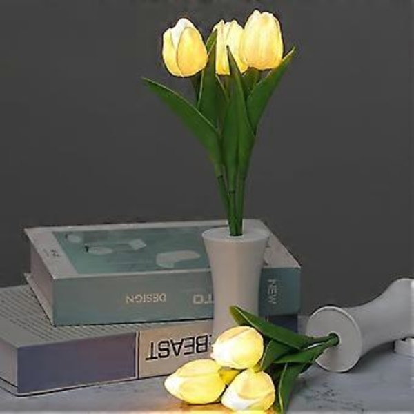 2 Pakke Stilfulle Tulipan Blomst Bordlampe, 3 Stilker Hvit Tulipan LED Nattlys, Simulering Potteplante Nattlys Bursdag Ferie Fest Bryllup Rom Dekor