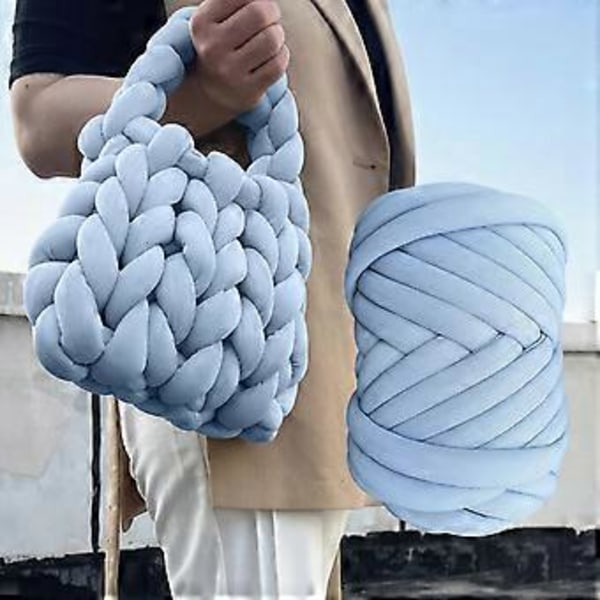 1000G Chunky Garn Jumbo Tubgarn DIY Vikt Garn Handstickning Virkning Armstickning Garn Bulky Garn för Hattar Korgar Husdjurssäng Vävning Halsduk Ljusblå Light Blue