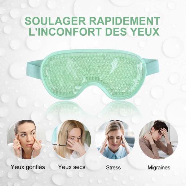 Masque Yeux Froid Masque Des Yeux Gel Gonflés, Cernes, Migraine Réutilisable Poche de Glace en Yeux pour Thérapie Froid Chaud - Vert