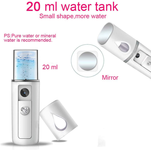 Nano Pulvérisateur Ansiktsbehandling, Mini Vaporisateur Portable pour Beauté Visage Nettoyant Pores Eau SPA Hydratant – Blanc