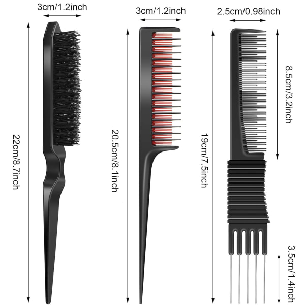 Pakke med hårkamme - Sæt med kamme, der inkluderer sort carbonløft C