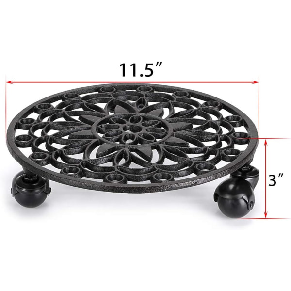 Plantevogn med bremsehjul, støbejerns planteholder 29 cm, plan