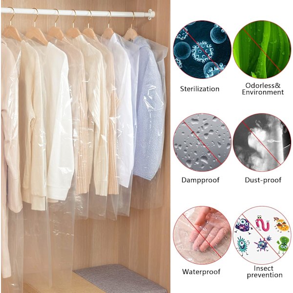 Klesdeksler 10 stk Støvtett Trekk Støvtett Pose Transparent Beskyttende Trekk for Kjole Dresser Frakker 60 x 90 cm