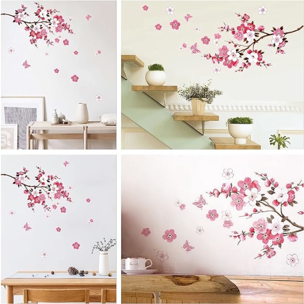 CHERRY BLOSSOM väggdekaler med fjärilar rosa röd (120x50 cm