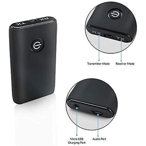 Bluetooth 5.0-sändarmottagare, 2-i-1 Bluetooth adapter Mini Bärbar 3,5 mm-uttag, Kompatibel med Bluetooth ljudenheter med låg latens