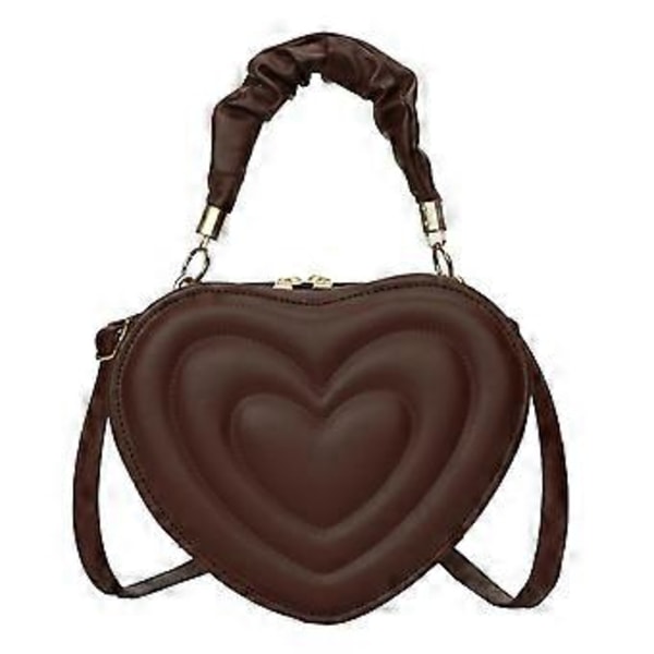 Hjärtformad Axelväska Crossbody Väska Söt Enfärgad Trendig PU Casual Satchel Crossbody Plånbok för Kvinnor Födelsedagspresent (Brun) Brown