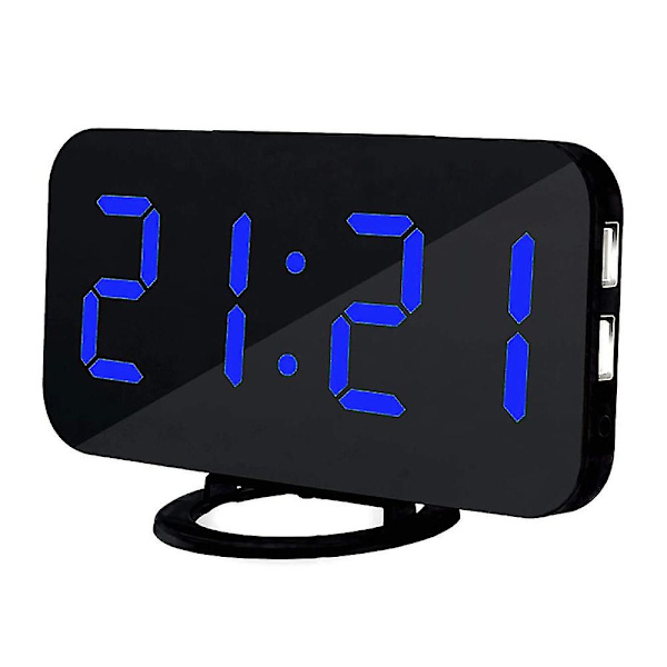Digital väckarklocka, stor LED-display med dubbla USB-laddningsportar (blått ljus)