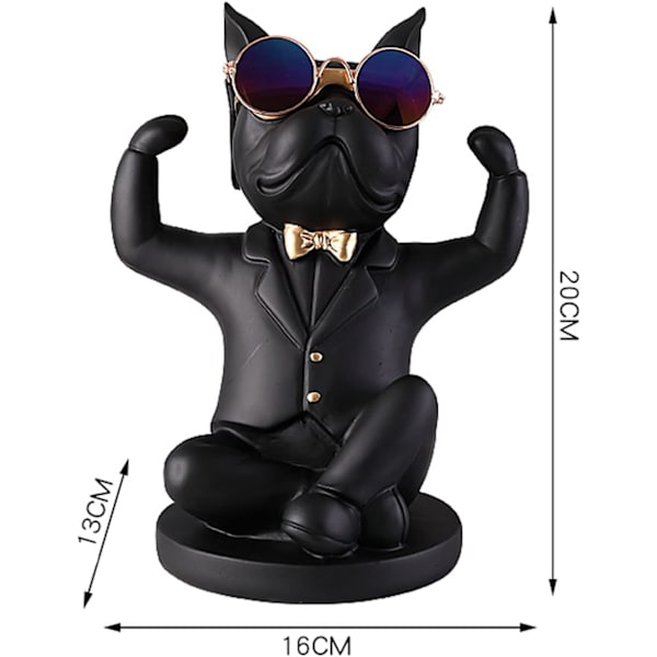Fransk bulldogg-figur med bricka i rostfritt stål, bordsdekoration
