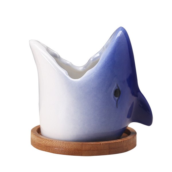 1 st Baby Shark Suckulent Planter, blå keramik Shark Animal Patte