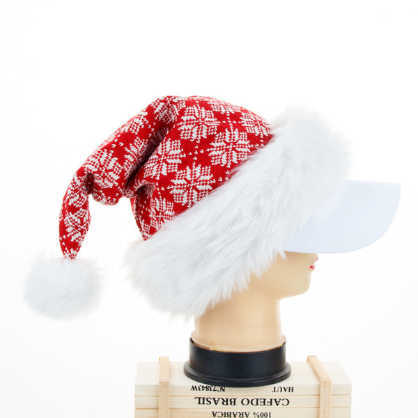 Strikkede julehat, blød plys julehat, plys julemandshat, unisex julemandshat