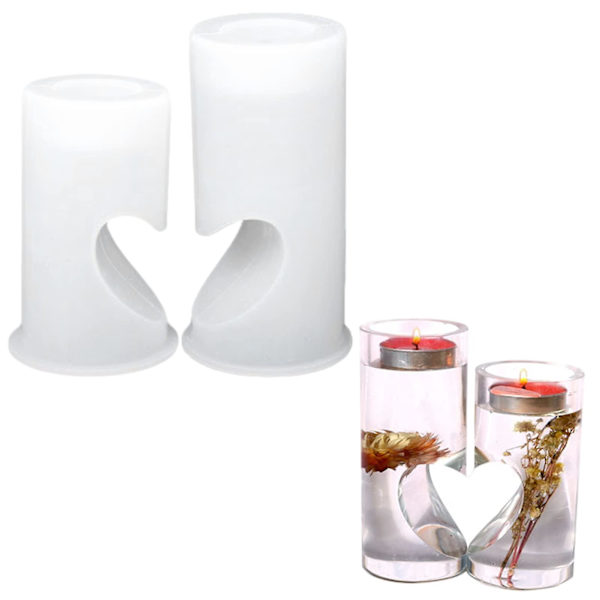 2 stk. Tealight-holder i silikoneform, Votivlys-holder i harpiksform, Hjerteformet lysestages Epoxy-støbeform