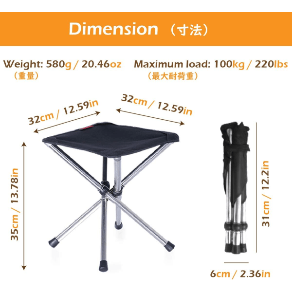 Foldbar Skammel Camping Fiskestol Sammenklappelig Tripod Lille Let