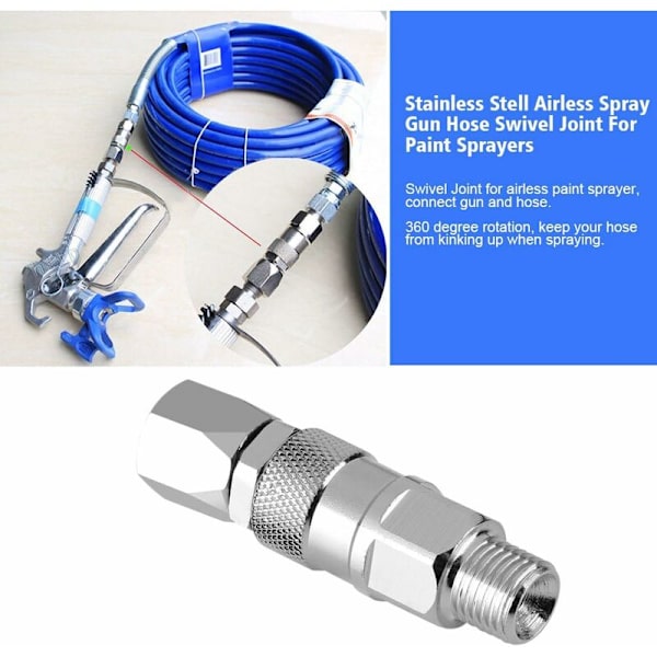 Sprayer Fitting, 1/4 tommers 360 graders roterende rustfritt stål høytrykks luftløs sprøytepistol slange svingbar kobling