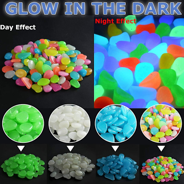50 stk Glow In The Dark Pebble Stones Luminous Dekorative For Akvarium Hage Sti Pathway Blomsterpottseng Blandet farge