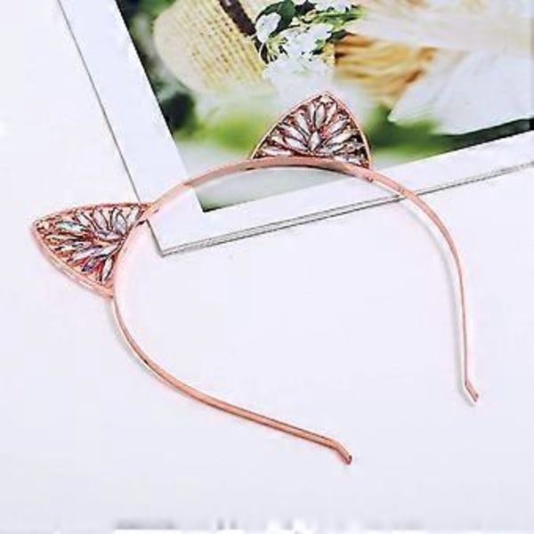Katteøre Hårbøjle Krystal Rhinestone Katte Hårbånd Hårtilbehør (Rose Gold)