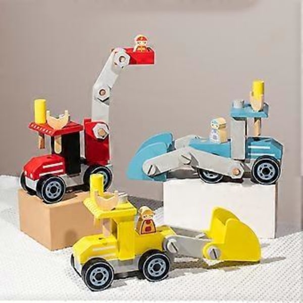 Skrue Monteringssimulering Bil Ingeniørkjøretøy Tre Simulering Ingeniørkjøretøy for Gutter Jenter DIY Modell Leketøy fire truck