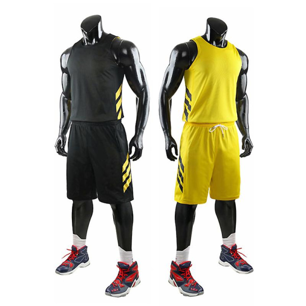 Dubbelklädd baskettröjadräkt herrtröja pojkar träningströja svart gul（6XL）
