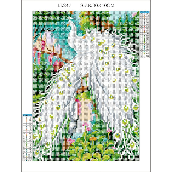 5D DIY digitaalinen timanttimaalaussarja kodin seinäkoriste valkoinen riikinkukko timanttitaidepaketti 12x16 tuumaa