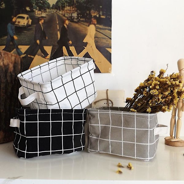 2 st Mini Kvadrat Bomull Linnetyg Förvaringskorg Hem Vattentät Organizer Box Wave Point
