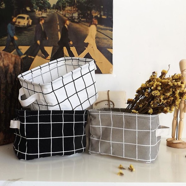 2 stk Mini Kvadrat Bomull Lin Stoff Oppbevaringskurv Hjem Vanntett Organizer Boks Bølgepunkt