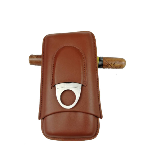 Läder cigarrfodral resehumidor för 3 cigarrer med cigarrskärare