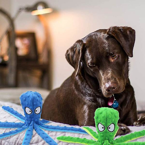 Hund Leksak Bläckfisk - Plysch Hundleksaker För Valp Tandspottning 2-pack (Blå*Grön)