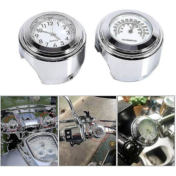 Motorcykel Styr Ur, 7/8 &quot;Vandtæt Motorcykel Styr Montering Digital Ur Og Temp Termometer Hvid