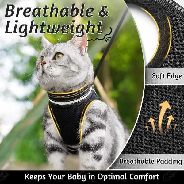 S-storlek katt/kattunge säkerhetsbälte med bälte, reflekterande ve som andas
