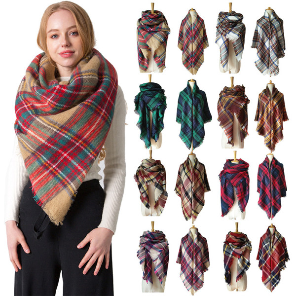 Women's Scarf Imitation Cashmere Warm Autumn Winter Large Plaid F