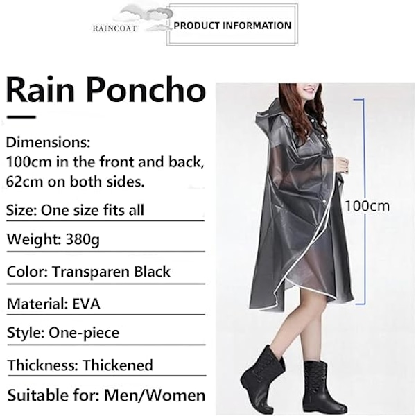 1kpl Sadetakki Poncho, poncho/sadetakki miehille ja naisille, sopii