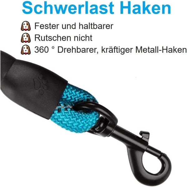 1,5 m hundekobbel, tauhundekobbel med mykt polstret håndtak og slitesterke nylonreflekstråder Sikkerhetskobbel for alle størrelser hunder (blå)