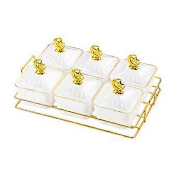 Torkad Frukt Snacks Serveringsfat Aptitretare Serveringsbricka Nordisk Nötbricka Uppdelad Serveringsplatta för Fest Aptitretare Krydda (6 Skålar Vit) 6 Bowl White