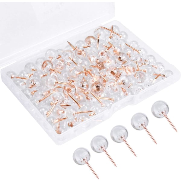 100 stk. Rose Gold Transparent Trykknapper Verden Korktavle Trykknapper