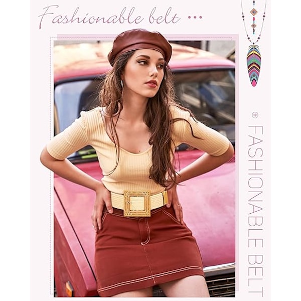 3-pack Elastiskt Stretchbälte i Halm, Vävt, Boho-Stil