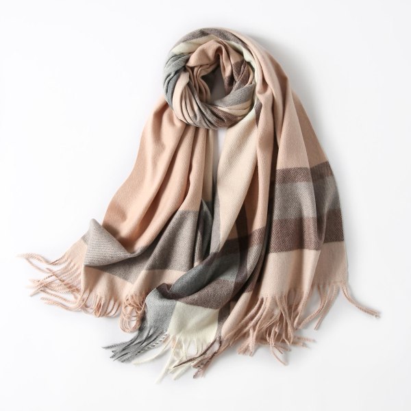 Classic Plaid Tartan Cashmere Scarf For Women Men Soft Check Tassel Scarves Pink Gray