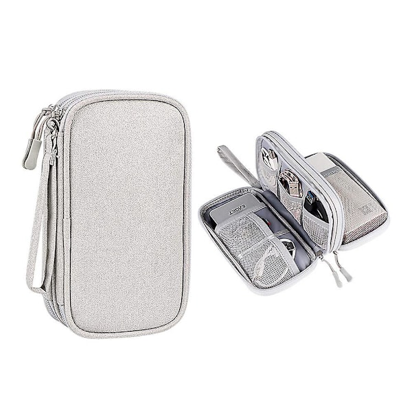 Powerbank-etui, elektronisk tilbehør, arrangørpose, kabelarrangørpose, USB-flashdrev-etui, eksternt (grå)
