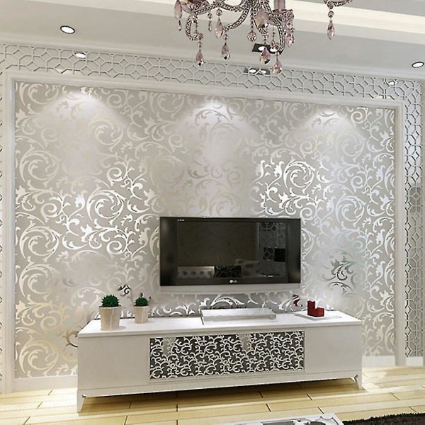 European Style Luxury Damask Non-woven 3d Wallpaper Simple Embossed Wall Roll Paper Vertical Bedroom Home Decoration