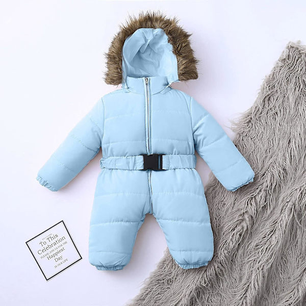 Unisex Baby Hooded Jumpsuit för 0-24 månader Pojkar Flickor Jumpsuit Romper med pälskrage（75cm Ljusblå）