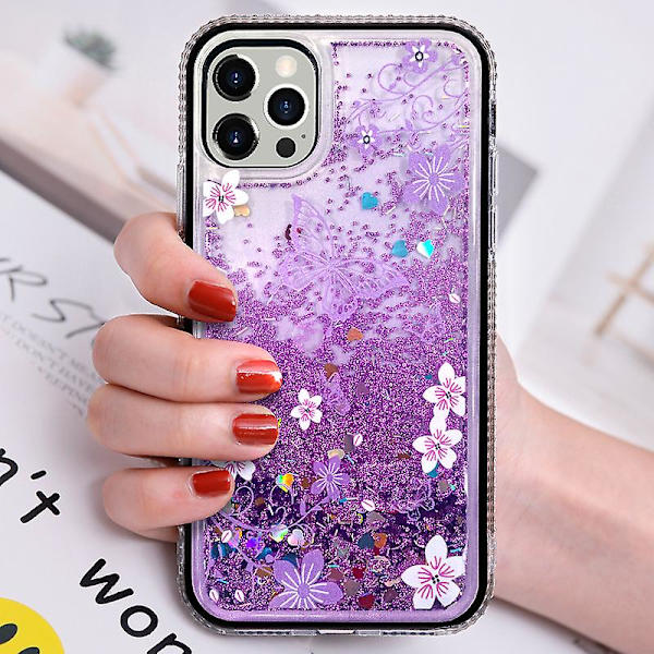 Iphone Glitter Liquid Case Cute Butterfly Bling Rhinestone Diamond Side Bumper Moving Quicksands Funny Waterfall Flowing Sparkle Cover Luxury For Wome