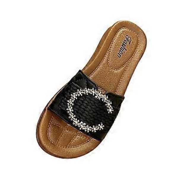 Dame Slippers Slip-on Sandaler Bløde Strand Behagelige Åben Tå Fest Pyntede Anti-slip Såler Mode Slides Dame Flade Sandaler (Sort Længde 24cm) Black Length 24cm