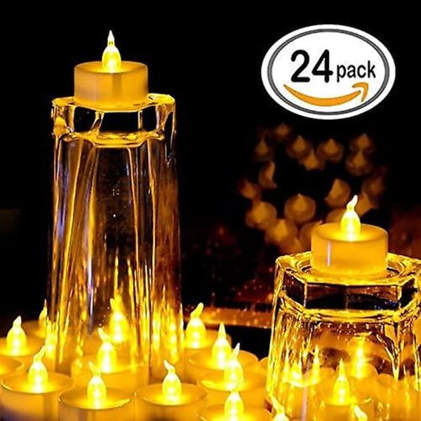Flammeløse LED-fyrfadslys - Med Cr2032-batterier - Flimrende effekt - Varm hvid 24 stk.