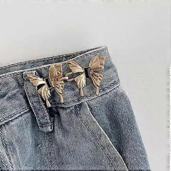 Fjärilsformade byxknappar för midjan, justerbara byxåtdragare för jeans, kjolar, spikfria återanvändbara tryckknappar Silver Silver