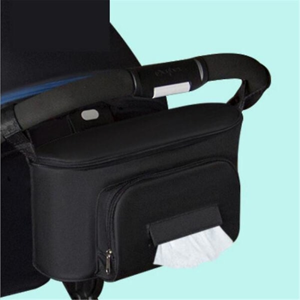 Baby Stroller Organizer Stroller Tilbehør Bag Stor Plass  Flere Glidelåslommer（Svart）