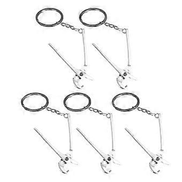 Pakke med 5 Mini Klo Hammer Nøgleringe Kreativ Metal Nøglering Gave Sølv Kreativ Mini Hammerformet Nøglering Wrench 03