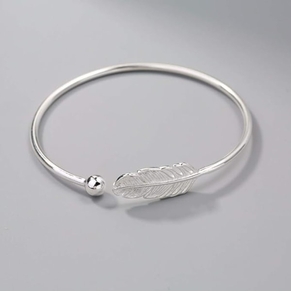 925 Bohemian Ethnic Simple Feather Opening Ornament Bracelet (Sølv)