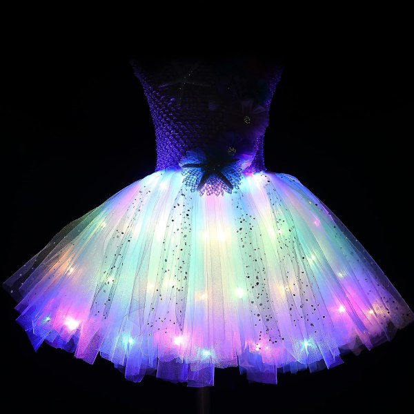 Princess Tutu Flickor Led Ljus Upp Sjöjungfru Prinsessa Klänning Födelsedag Outfit För Halloween Kostym（L(5-6Y) Rosa）