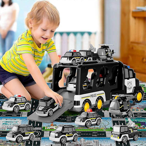 7-in-1 inertia-lelukuorma-auto, poliisiautolelu, sopii lapsille ja lasten syntymäpäivälahjoiksi