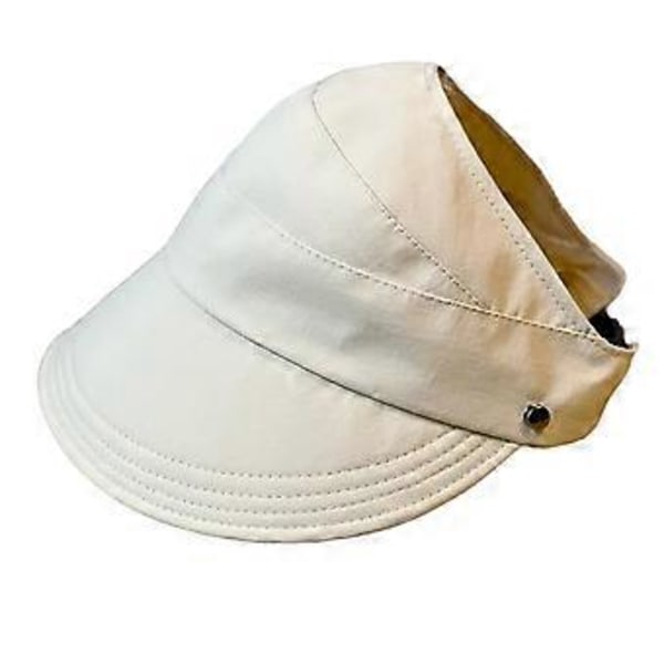 Solhatt för Kvinnor Solskydd Hatt Dam Bred Brätte Hästsvans Strandhatt Solskärm Hatt för Klättring Vandring Poolparty Utomhus (Beige)